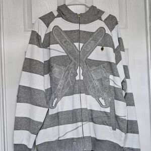 LRG Friday the 47th Full Zip Striped Hoodie Removable Face Mask Grey Men's 4XL